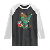 Funny Santa Bigfoot Christmas Tree Raglan Shirt - Wonder Print Shop