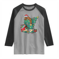 Funny Santa Bigfoot Christmas Tree Raglan Shirt - Wonder Print Shop