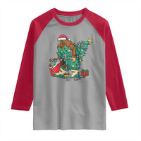 Funny Santa Bigfoot Christmas Tree Raglan Shirt - Wonder Print Shop