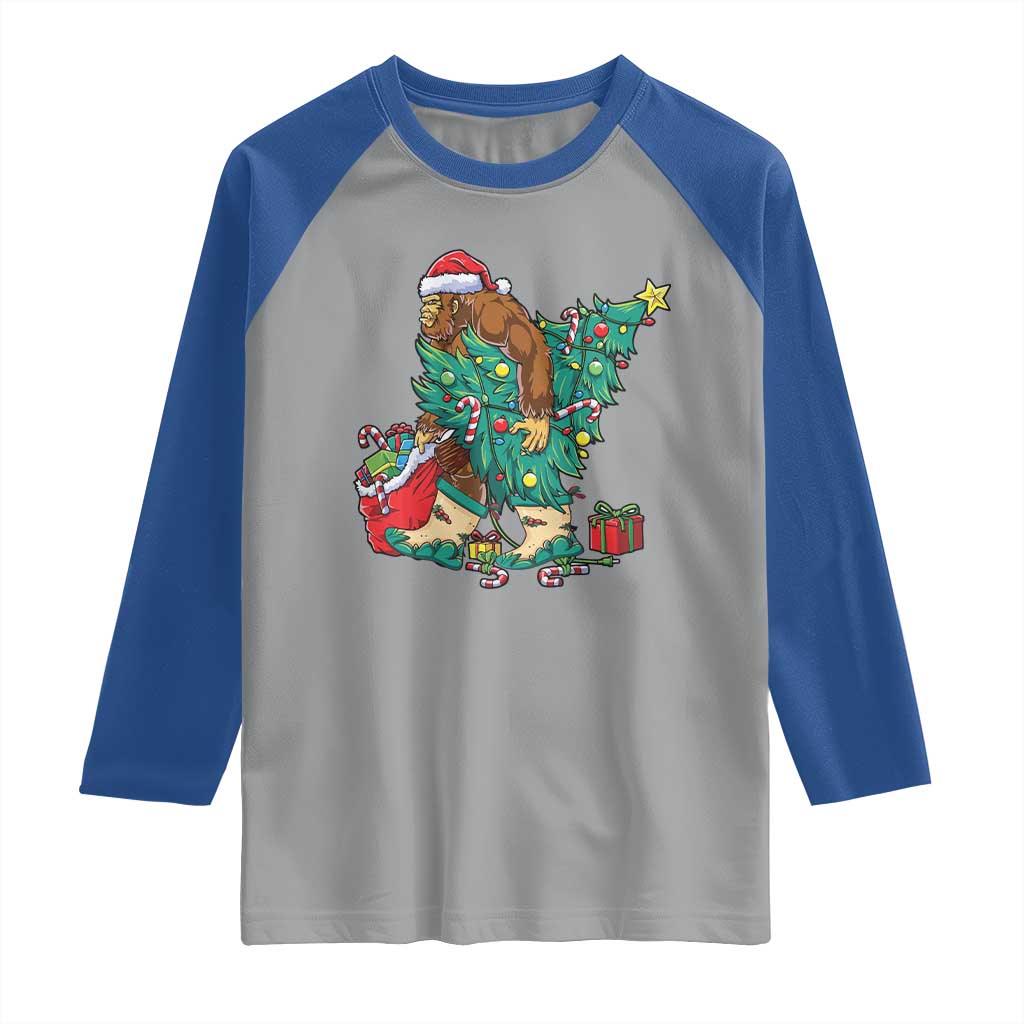 Funny Santa Bigfoot Christmas Tree Raglan Shirt - Wonder Print Shop