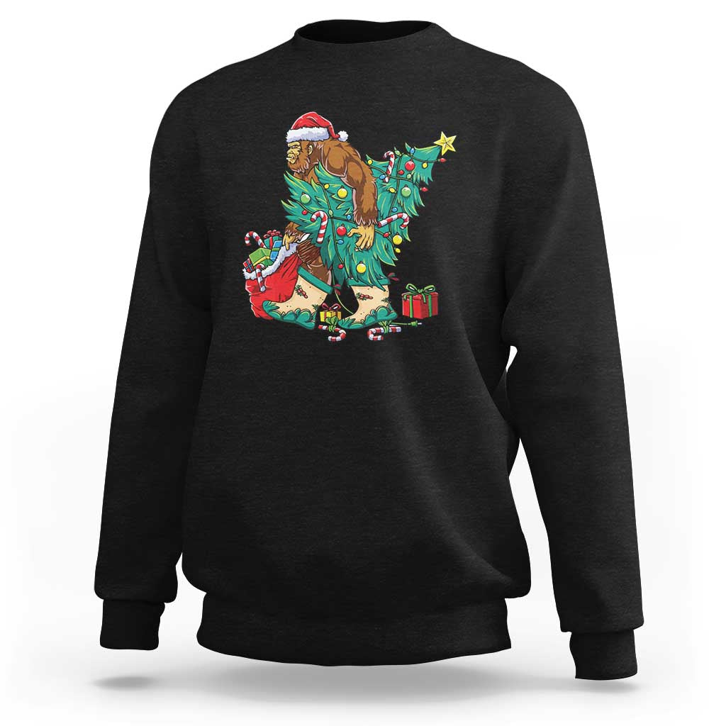 Funny Santa Bigfoot Christmas Tree Sweatshirt - Wonder Print Shop