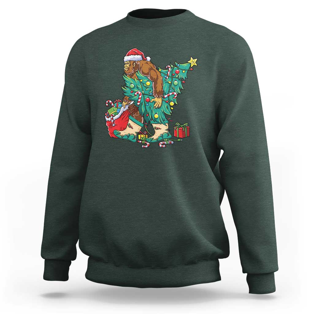 Funny Santa Bigfoot Christmas Tree Sweatshirt - Wonder Print Shop