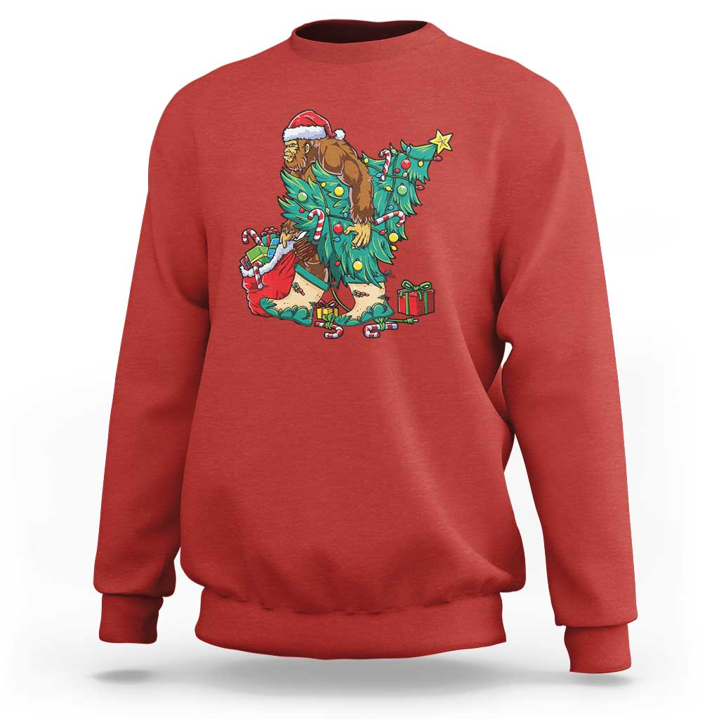 Funny Santa Bigfoot Christmas Tree Sweatshirt - Wonder Print Shop
