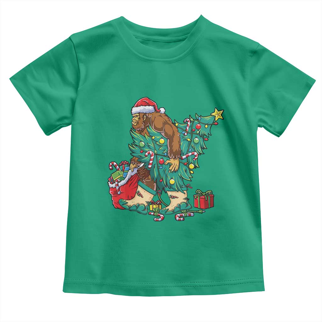 Funny Santa Bigfoot Christmas Tree Toddler T Shirt