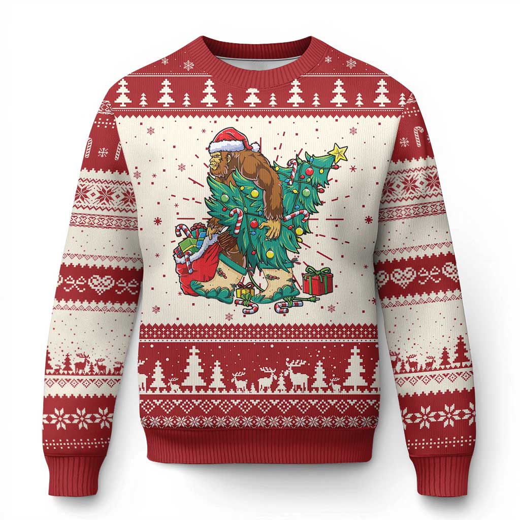 Funny Santa Bigfoot Xmas Tree Ugly Christmas Sweater - Wonder Print Shop