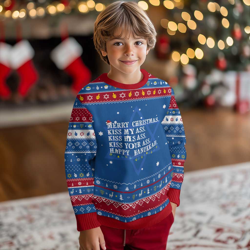 Funny Merry Christmas Kiss My His Your Ass Happy Hanukkah Ugly Sweater - Wonder Print Shop