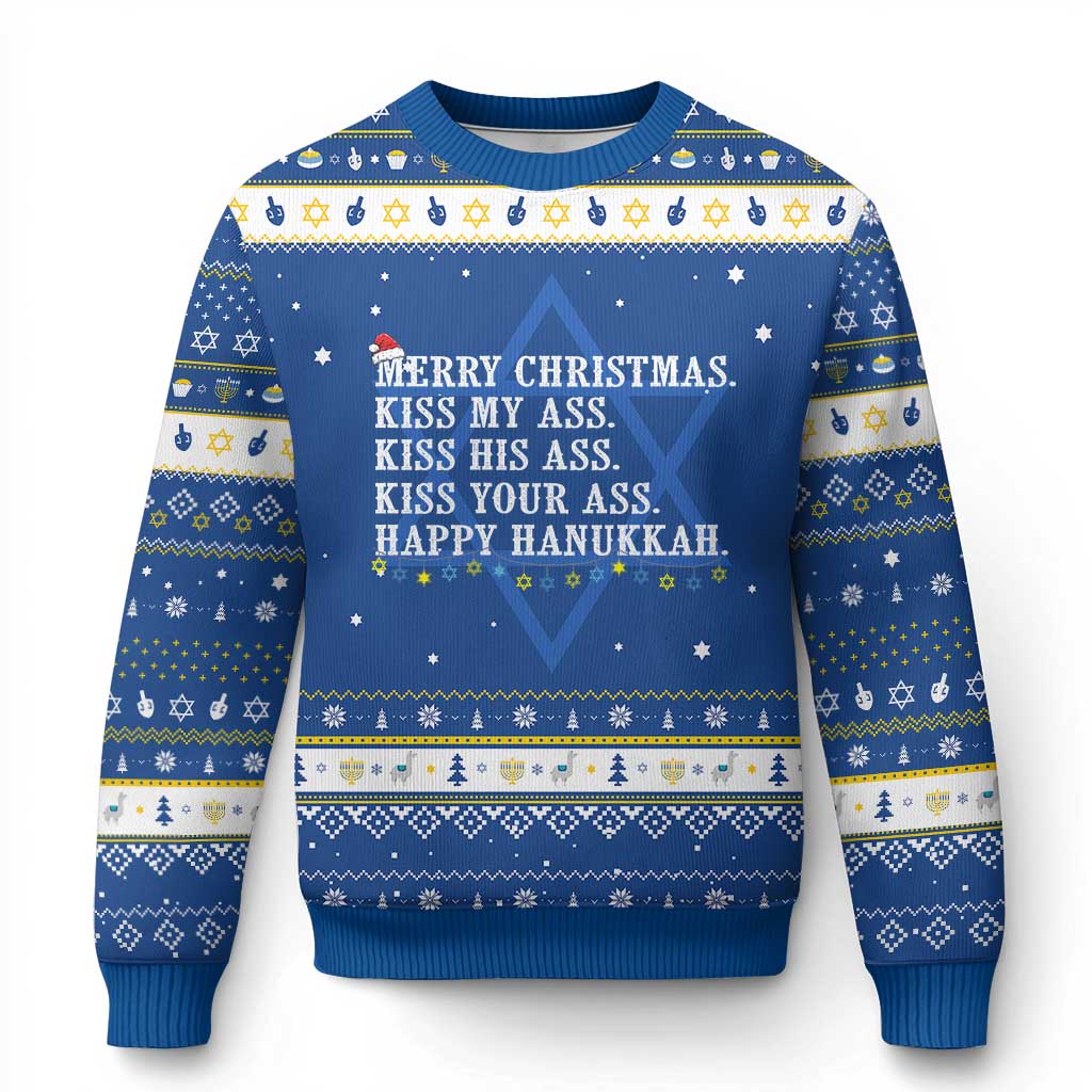 Funny Merry Christmas Kiss My His Your Ass Happy Hanukkah Ugly Sweater - Wonder Print Shop