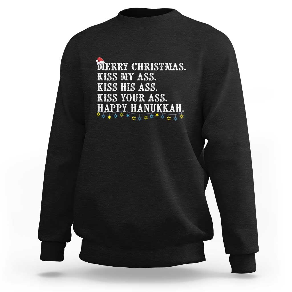 Funny Merry Christmas Kiss My His Your Ass Happy Hanukkah Sweatshirt - Wonder Print Shop