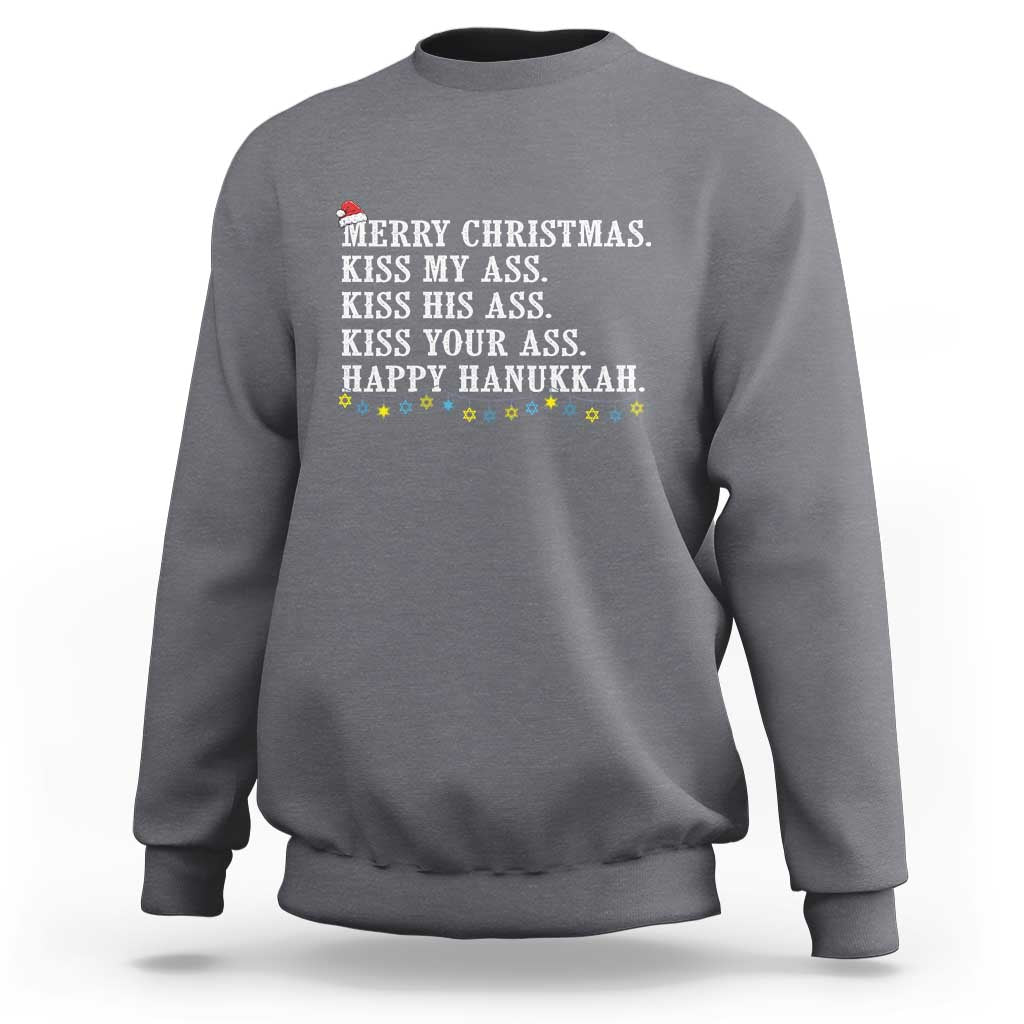 Funny Merry Christmas Kiss My His Your Ass Happy Hanukkah Sweatshirt - Wonder Print Shop