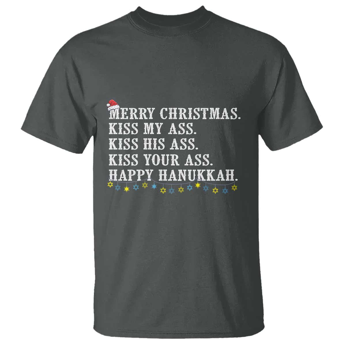 Funny Merry Christmas Kiss My His Your Ass Happy Hanukkah T Shirt - Wonder Print Shop