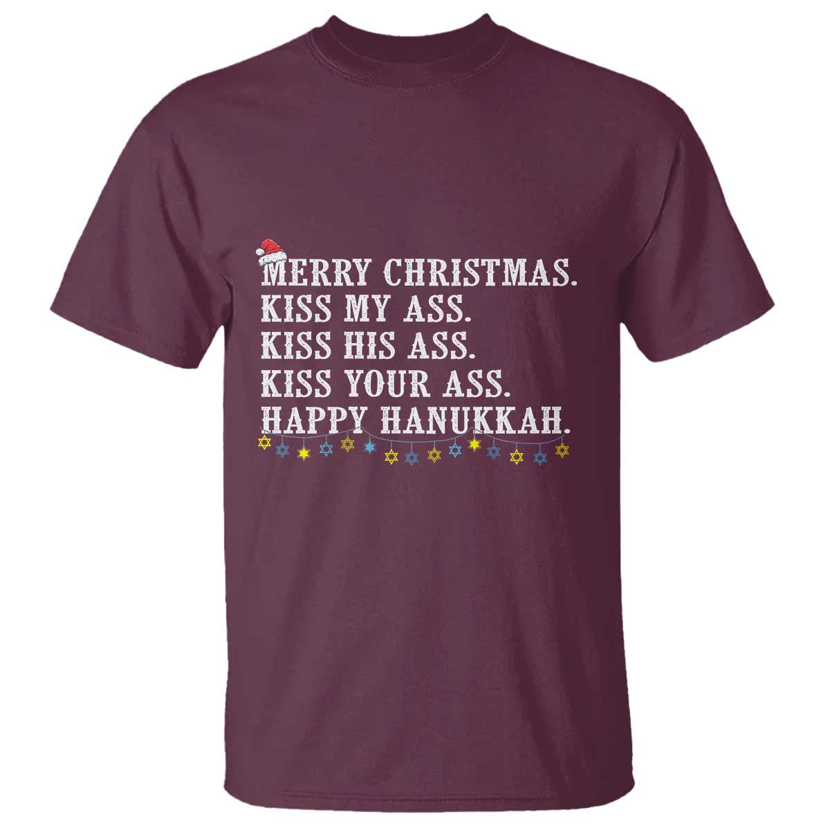Funny Merry Christmas Kiss My His Your Ass Happy Hanukkah T Shirt - Wonder Print Shop