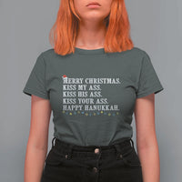 Funny Merry Christmas Kiss My His Your Ass Happy Hanukkah T Shirt For Women - Wonder Print Shop