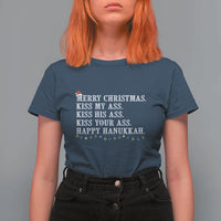 Funny Merry Christmas Kiss My His Your Ass Happy Hanukkah T Shirt For Women - Wonder Print Shop