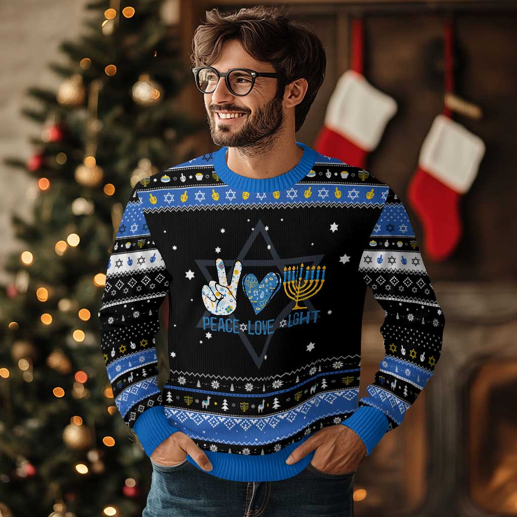 Peace Love Light Chanukah Jewish David Star Hanukkah Ugly Sweater - Wonder Print Shop