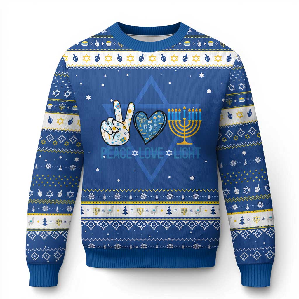 Peace Love Light Chanukah Jewish David Star Hanukkah Ugly Sweater - Wonder Print Shop