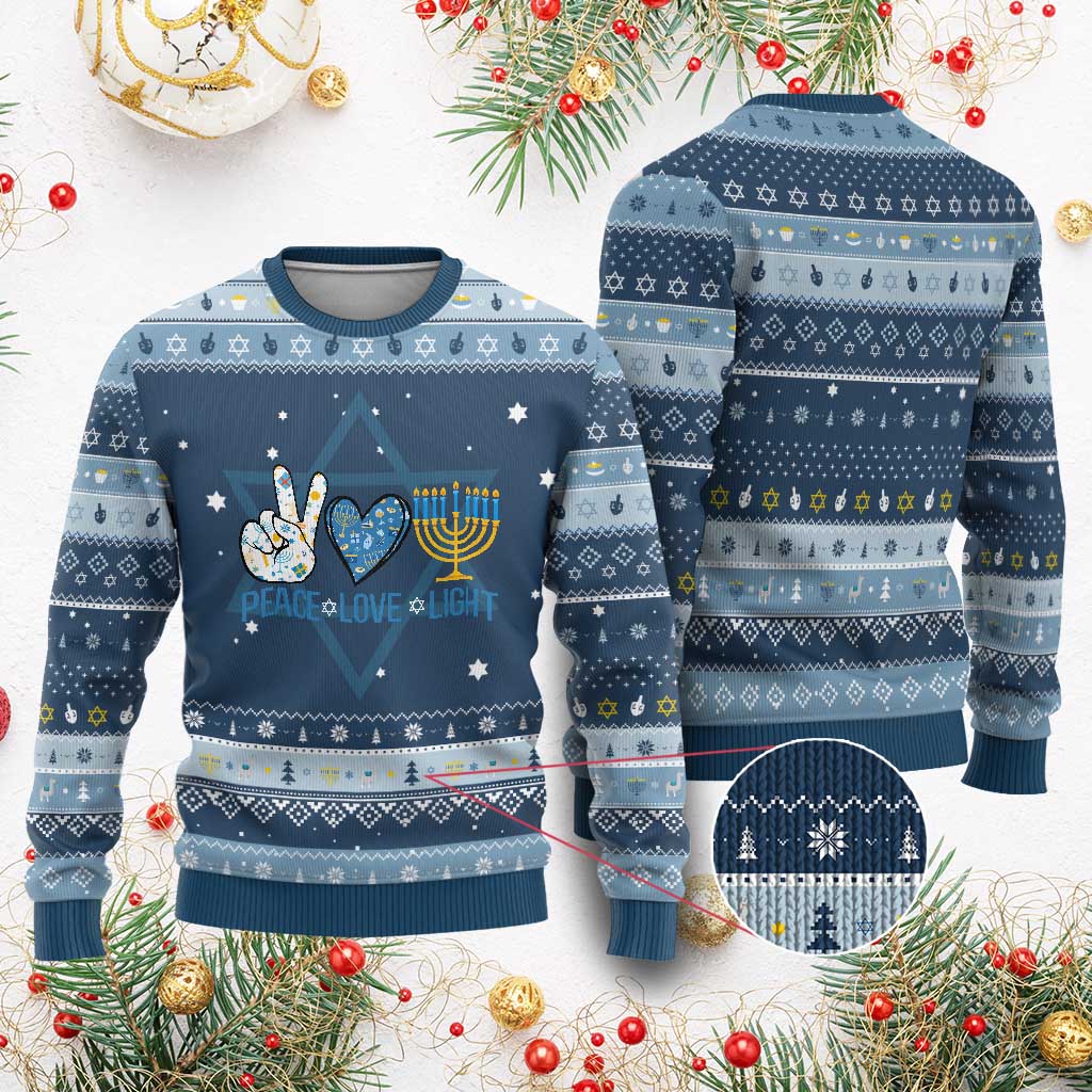 Peace Love Light Chanukah Jewish David Star Hanukkah Ugly Sweater - Wonder Print Shop