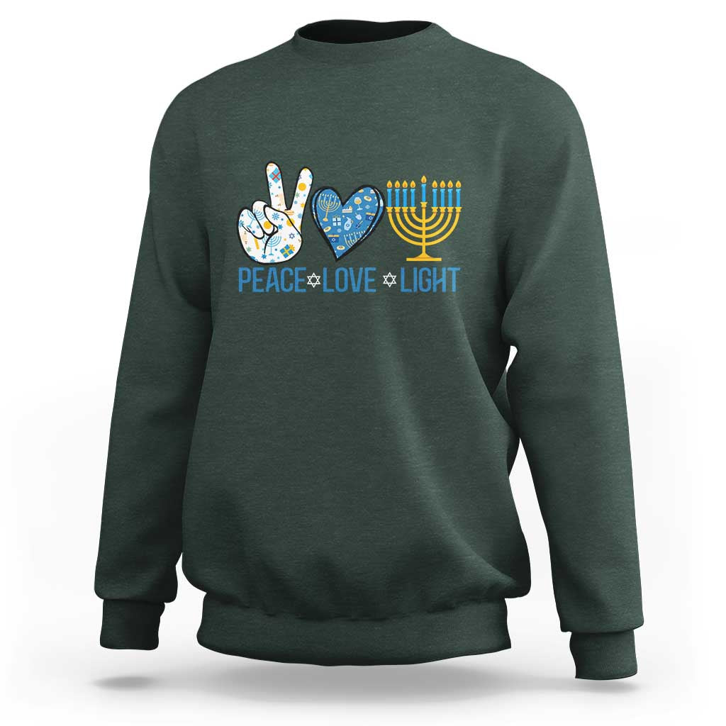 Hanukkah Sweatshirt Peace Love Light Chanukah Jewish David Star - Wonder Print Shop