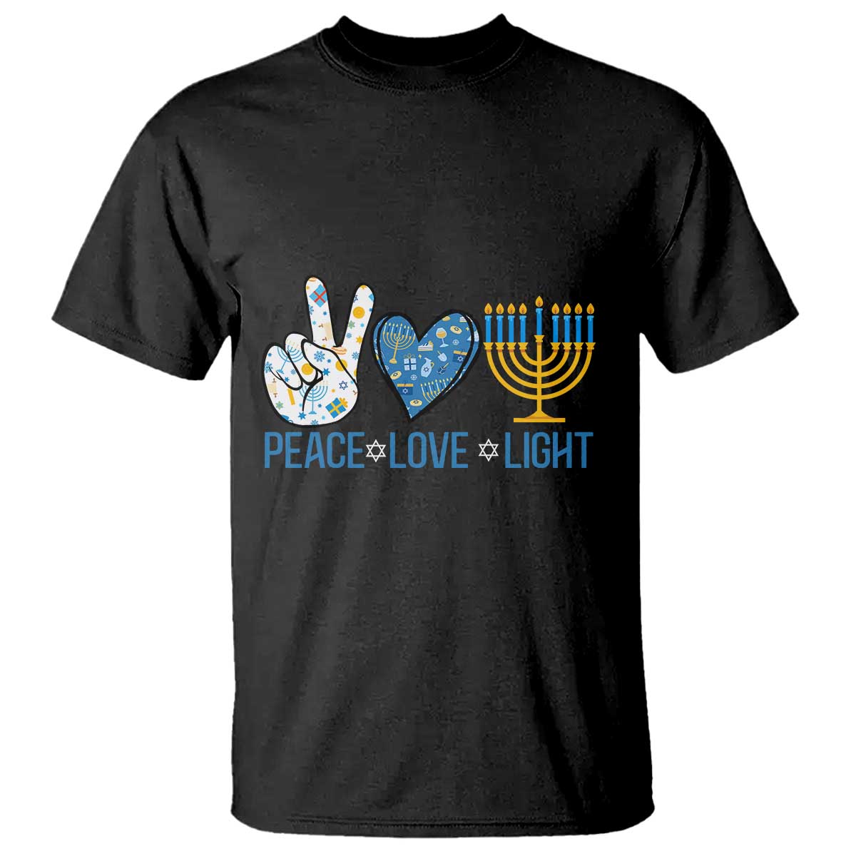 Hanukkah T Shirt Peace Love Light Chanukah Jewish David Star - Wonder Print Shop