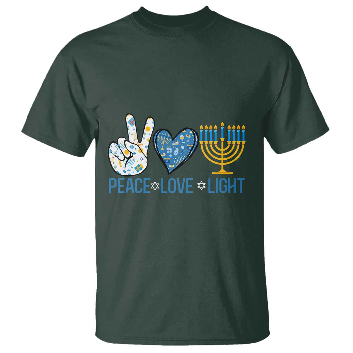 Hanukkah T Shirt Peace Love Light Chanukah Jewish David Star - Wonder Print Shop