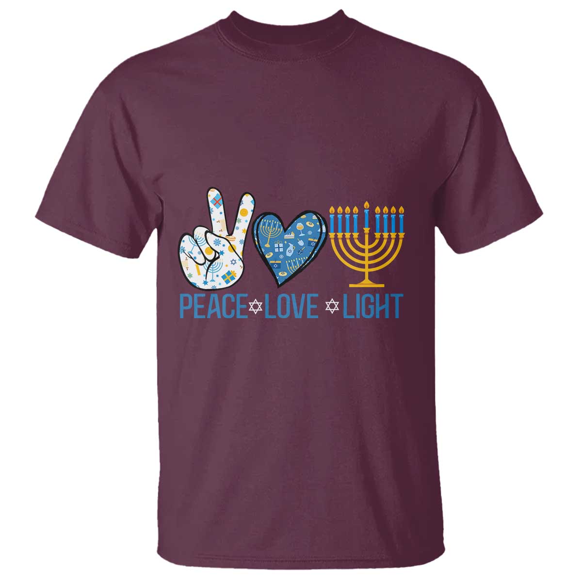 Hanukkah T Shirt Peace Love Light Chanukah Jewish David Star - Wonder Print Shop