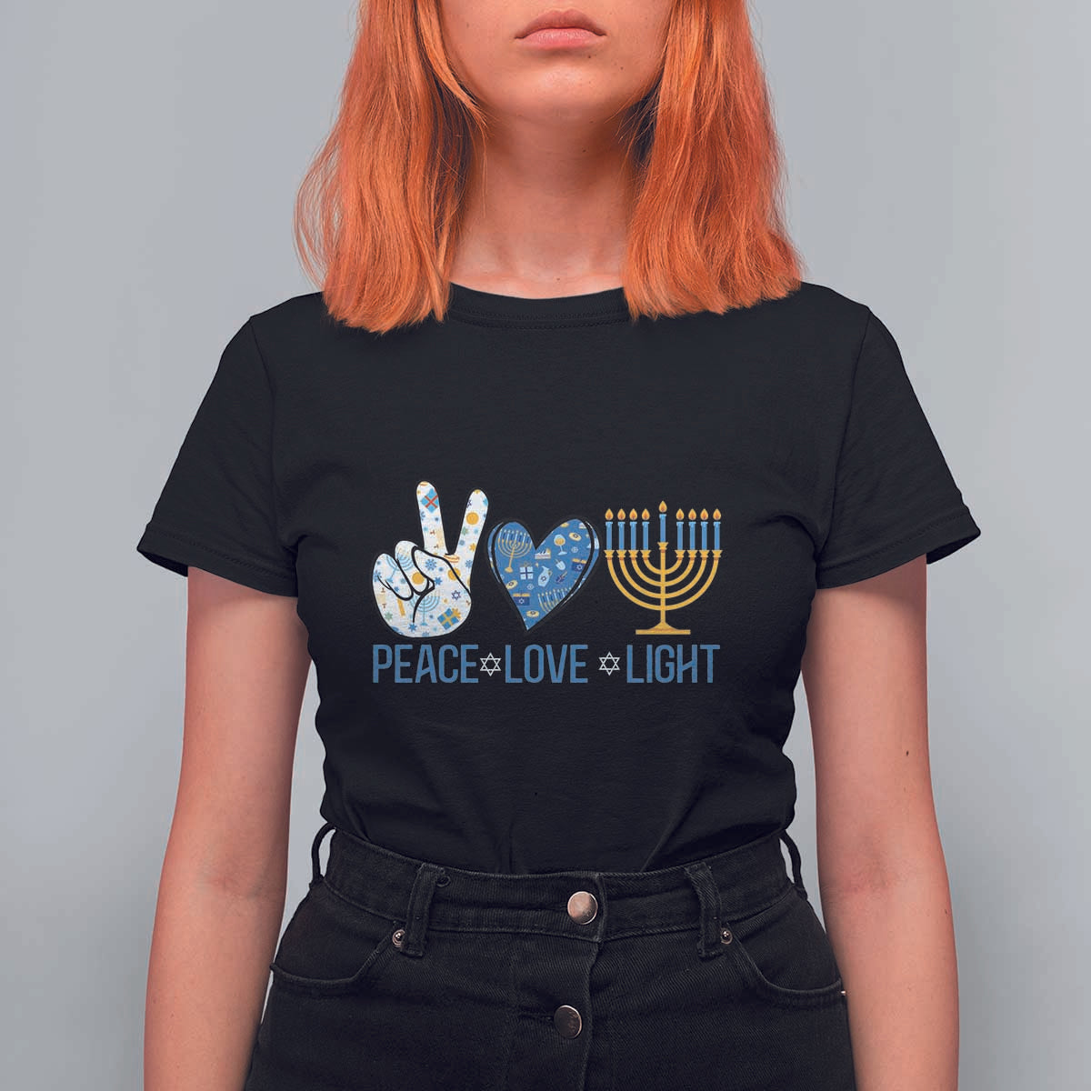 Hanukkah T Shirt For Women Peace Love Light Chanukah Jewish David Star - Wonder Print Shop