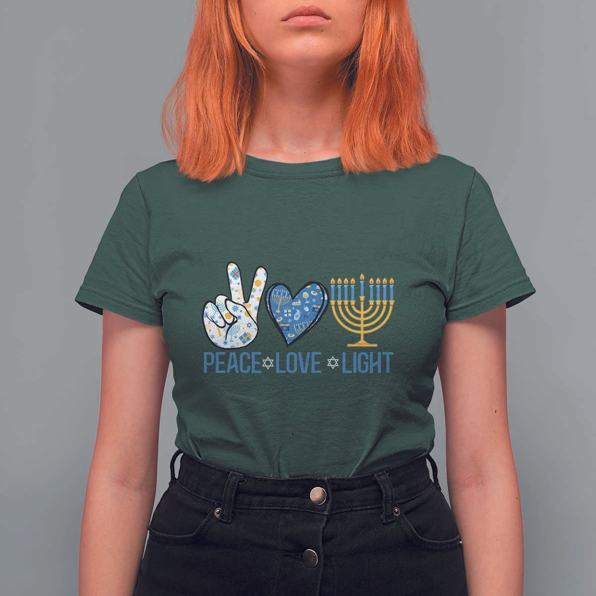 Hanukkah T Shirt For Women Peace Love Light Chanukah Jewish David Star - Wonder Print Shop