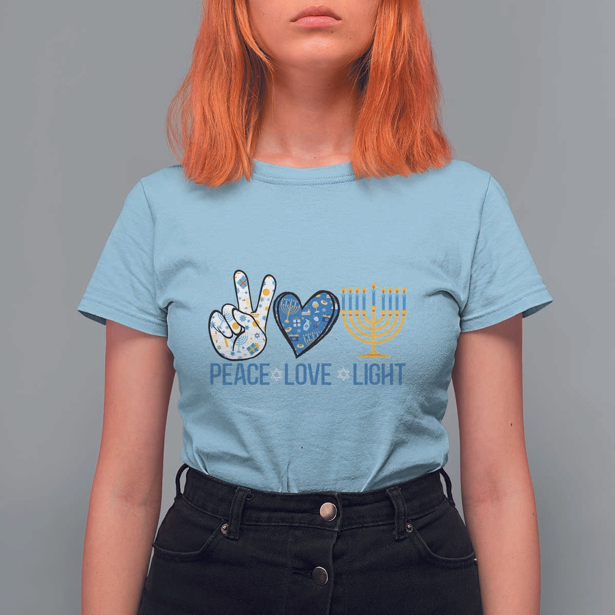 Hanukkah T Shirt For Women Peace Love Light Chanukah Jewish David Star - Wonder Print Shop