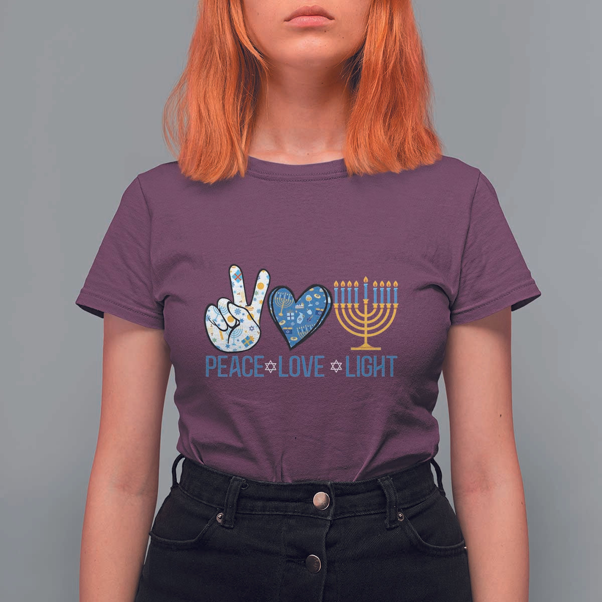 Hanukkah T Shirt For Women Peace Love Light Chanukah Jewish David Star - Wonder Print Shop