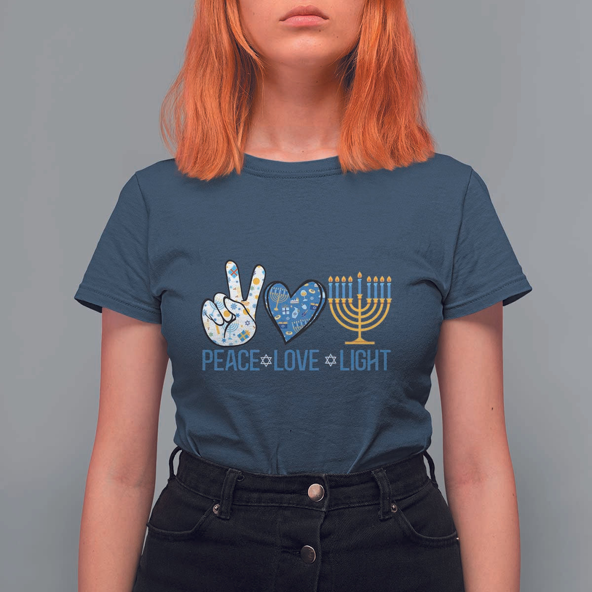 Hanukkah T Shirt For Women Peace Love Light Chanukah Jewish David Star - Wonder Print Shop