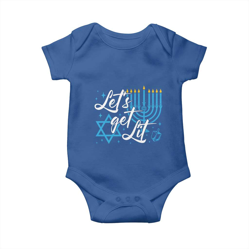 Funny Hanukkah Baby Onesie Let's Get Lit Menorah David Star