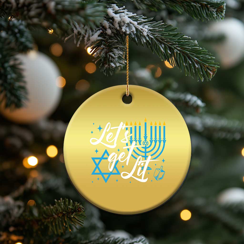 Funny Hanukkah Christmas Ornament Let's Get Lit Menorah David Star - Wonder Print Shop