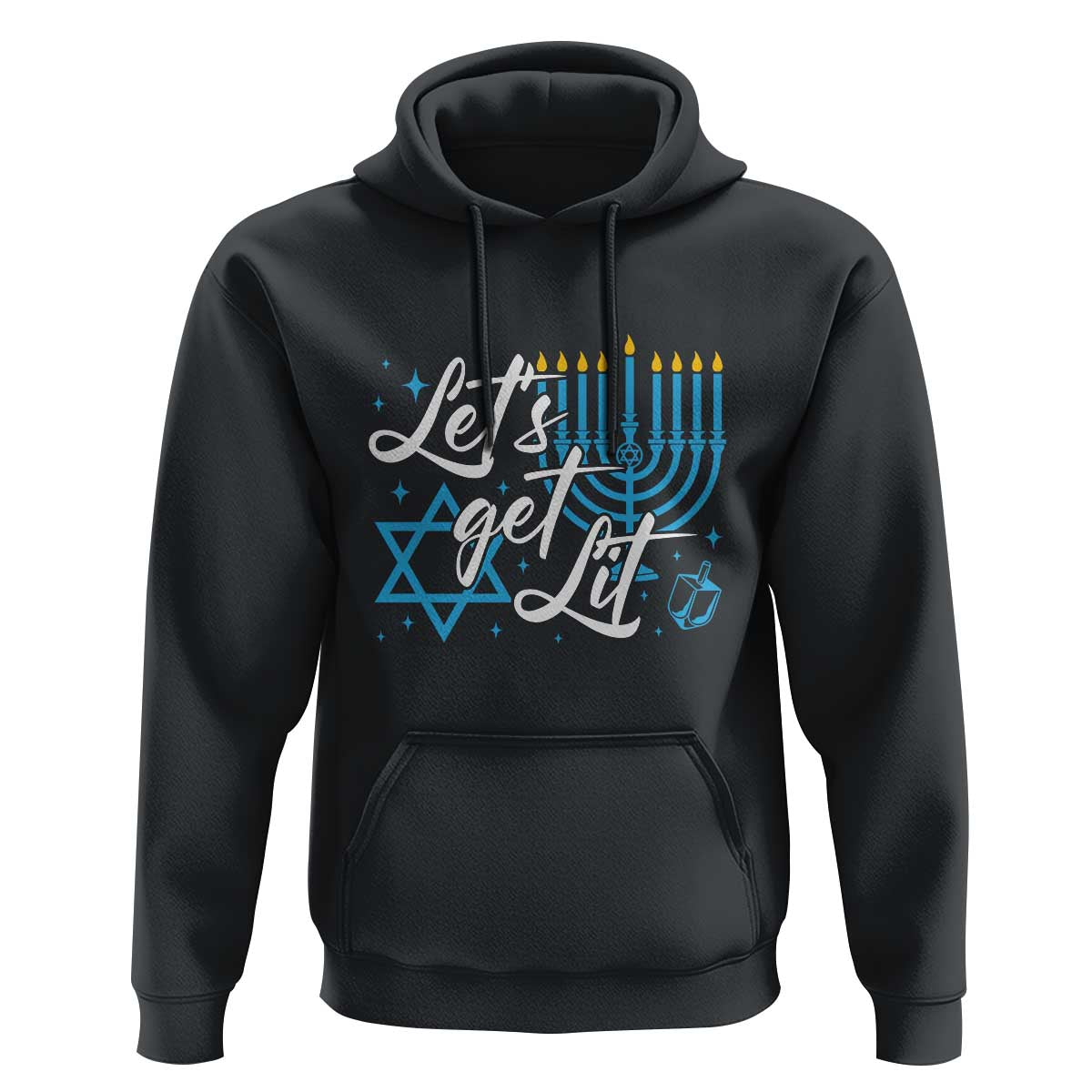 Funny Hanukkah Hoodie Let's Get Lit Menorah David Star