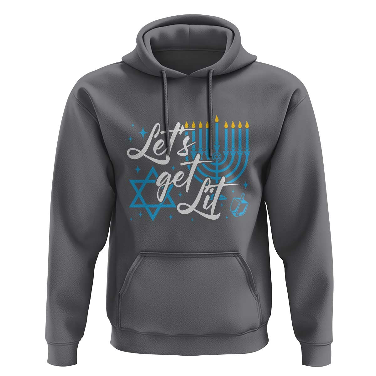Funny Hanukkah Hoodie Let's Get Lit Menorah David Star