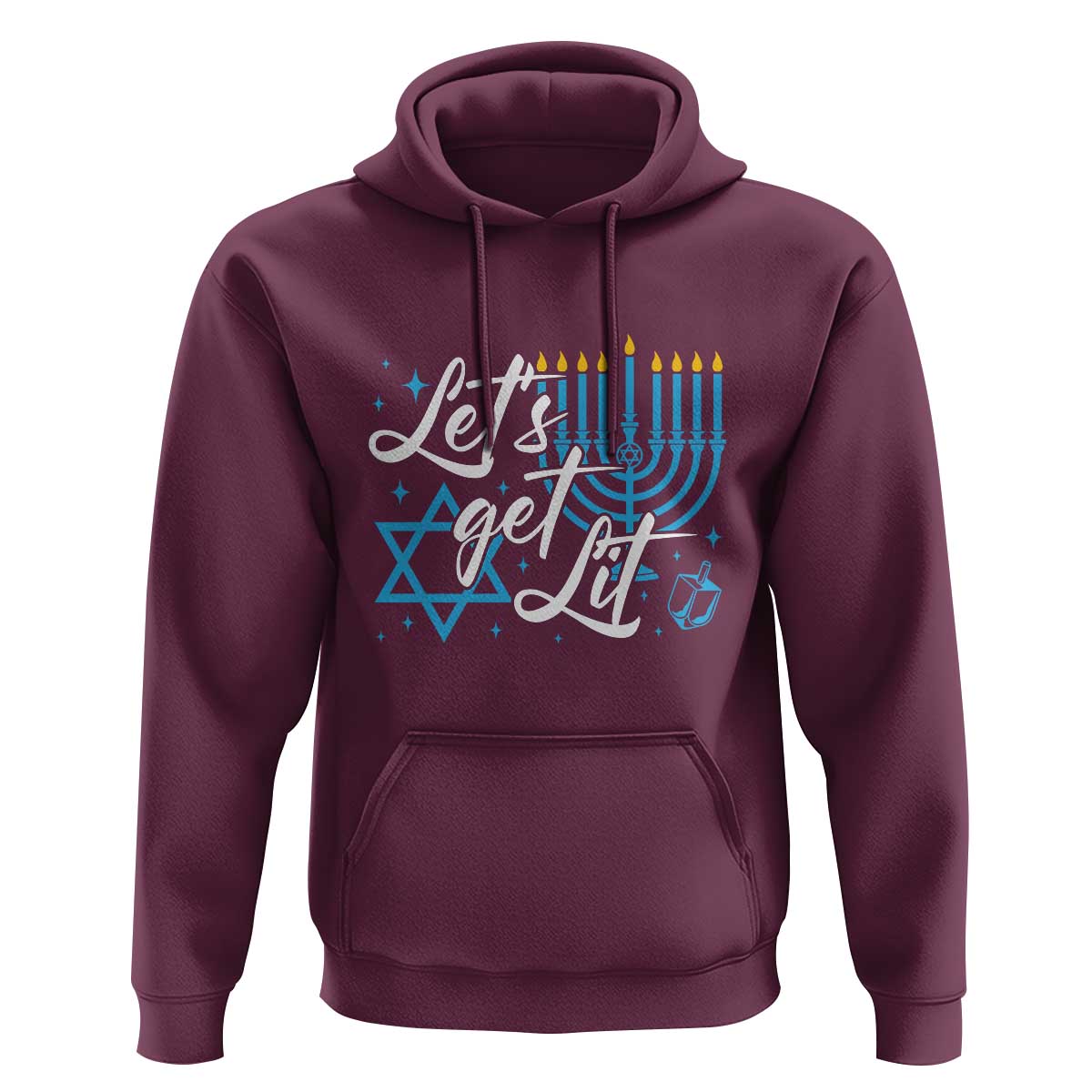 Funny Hanukkah Hoodie Let's Get Lit Menorah David Star