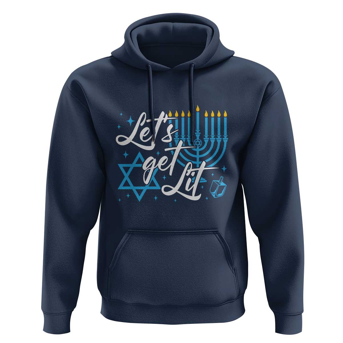 Funny Hanukkah Hoodie Let's Get Lit Menorah David Star