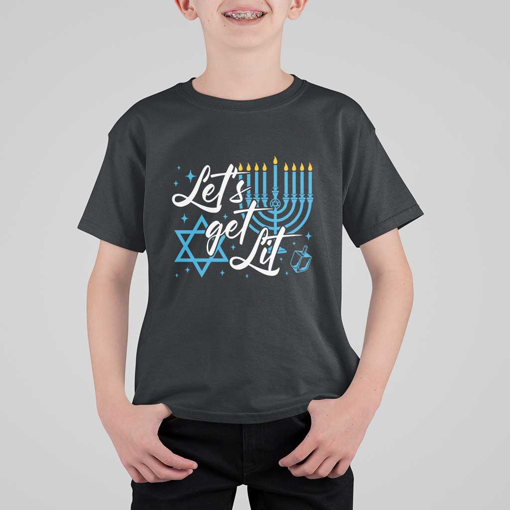 Funny Hanukkah T Shirt For Kid Let's Get Lit Menorah David Star - Wonder Print Shop