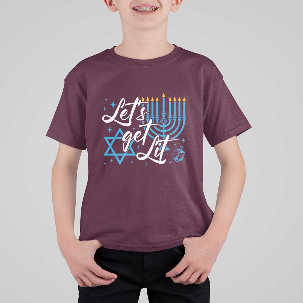 Funny Hanukkah T Shirt For Kid Let's Get Lit Menorah David Star - Wonder Print Shop