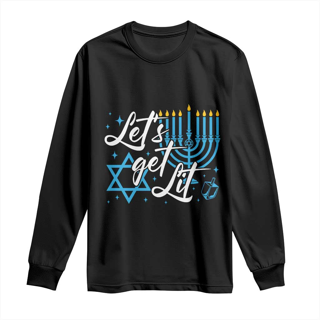 Funny Hanukkah Long Sleeve Shirt Let's Get Lit Menorah David Star