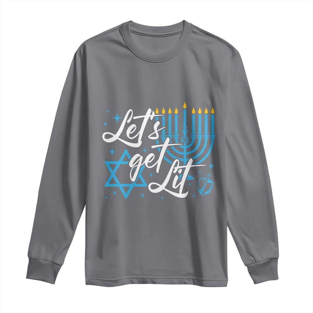 Funny Hanukkah Long Sleeve Shirt Let's Get Lit Menorah David Star