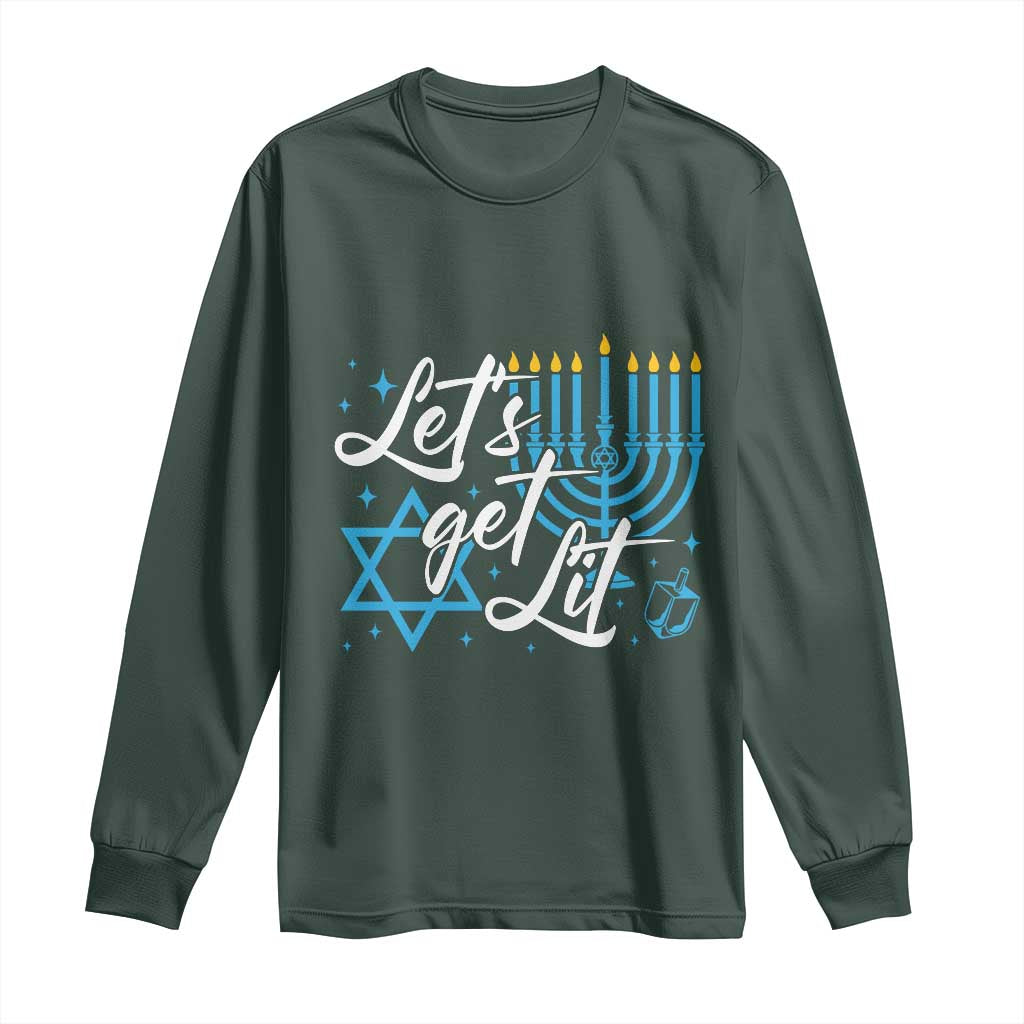 Funny Hanukkah Long Sleeve Shirt Let's Get Lit Menorah David Star