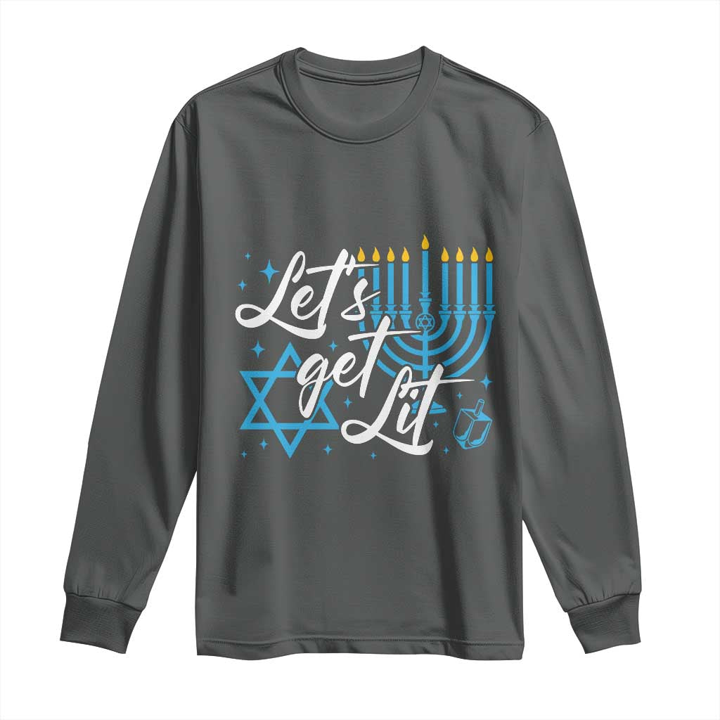 Funny Hanukkah Long Sleeve Shirt Let's Get Lit Menorah David Star