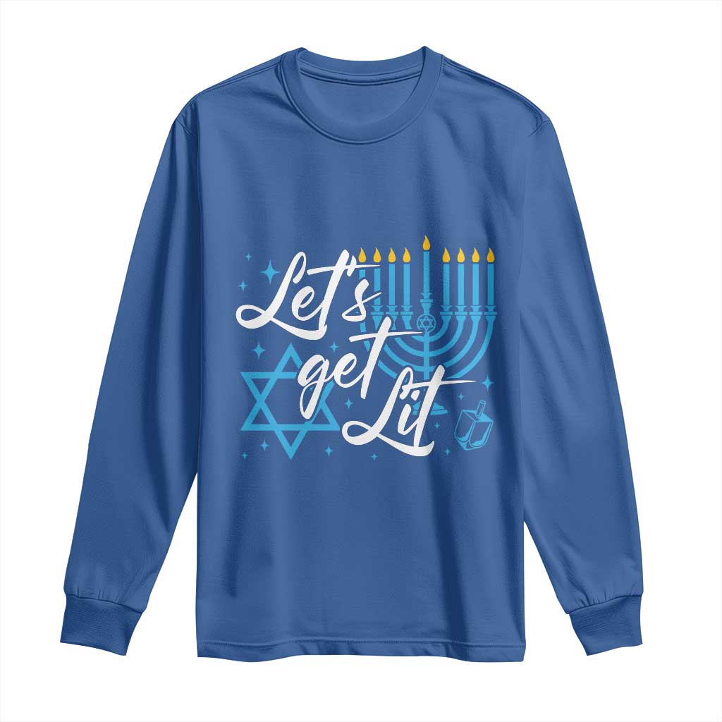 Funny Hanukkah Long Sleeve Shirt Let's Get Lit Menorah David Star