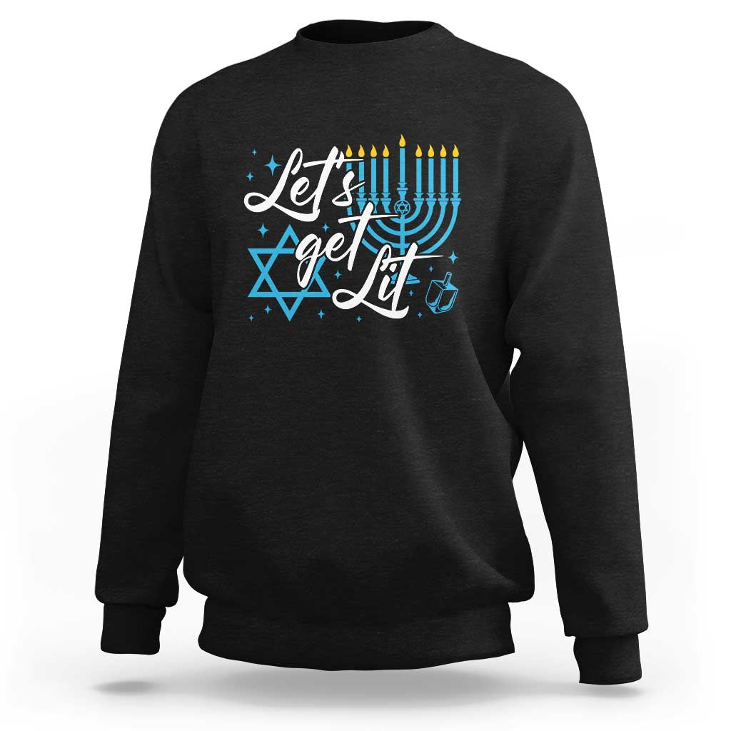 Funny Hanukkah Sweatshirt Let's Get Lit Menorah David Star - Wonder Print Shop
