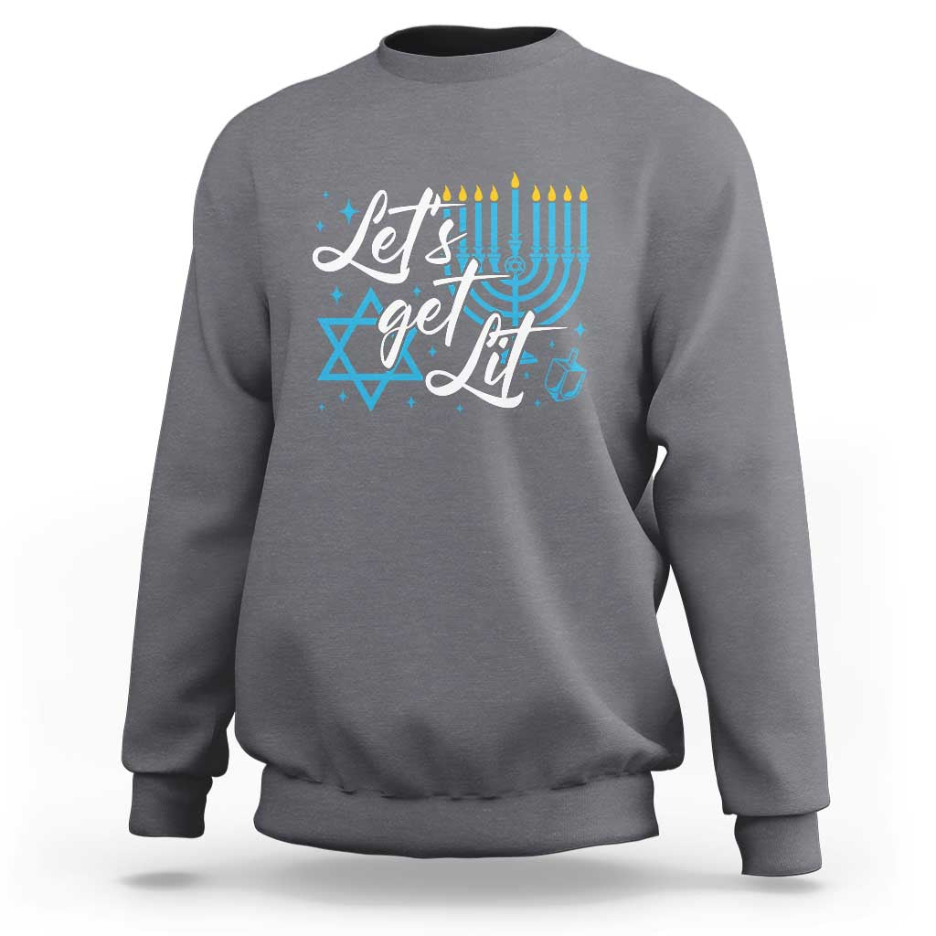 Funny Hanukkah Sweatshirt Let's Get Lit Menorah David Star - Wonder Print Shop