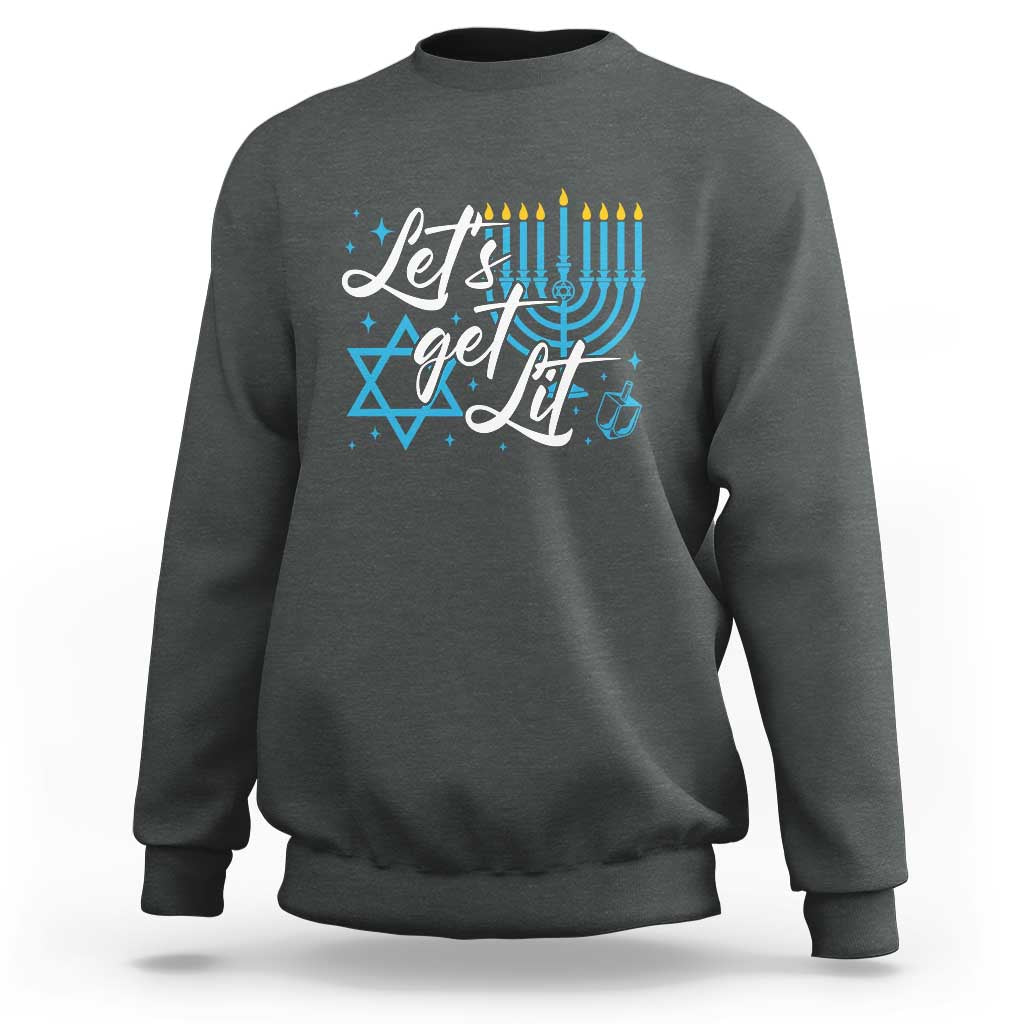 Funny Hanukkah Sweatshirt Let's Get Lit Menorah David Star - Wonder Print Shop