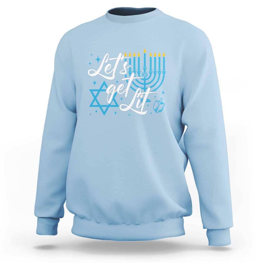 Funny Hanukkah Sweatshirt Let's Get Lit Menorah David Star - Wonder Print Shop