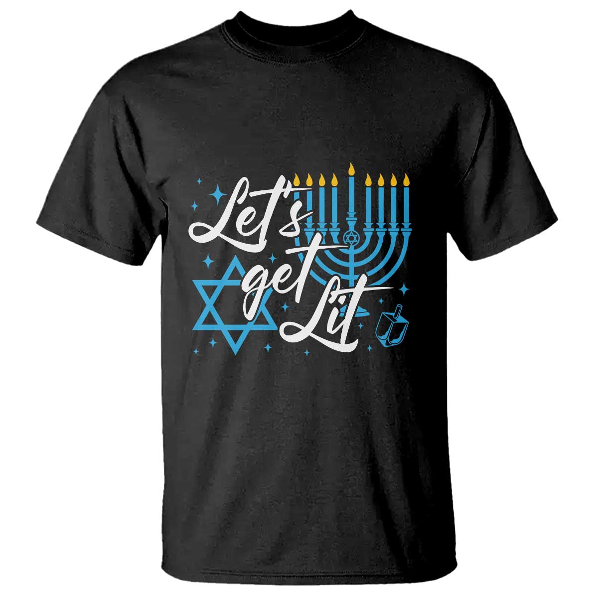 Funny Hanukkah T Shirt Let's Get Lit Menorah David Star - Wonder Print Shop