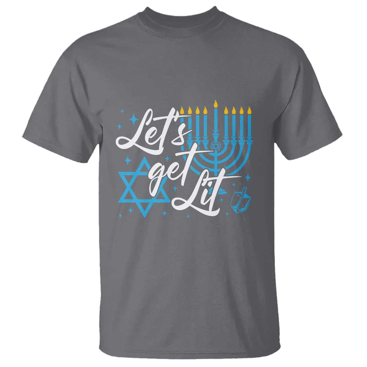 Funny Hanukkah T Shirt Let's Get Lit Menorah David Star - Wonder Print Shop