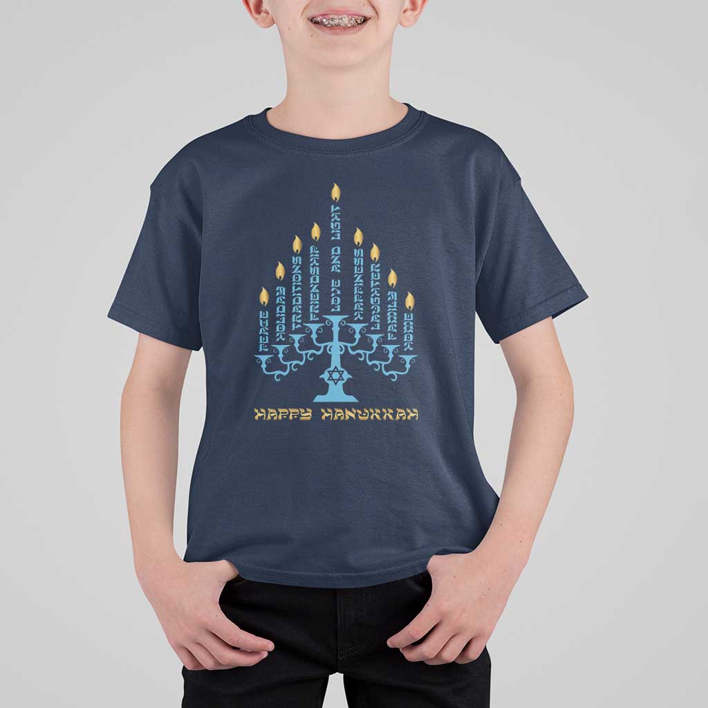 Happy Hanukkah Menorah Chanukah Jewish Holiday T Shirt For Kid - Wonder Print Shop