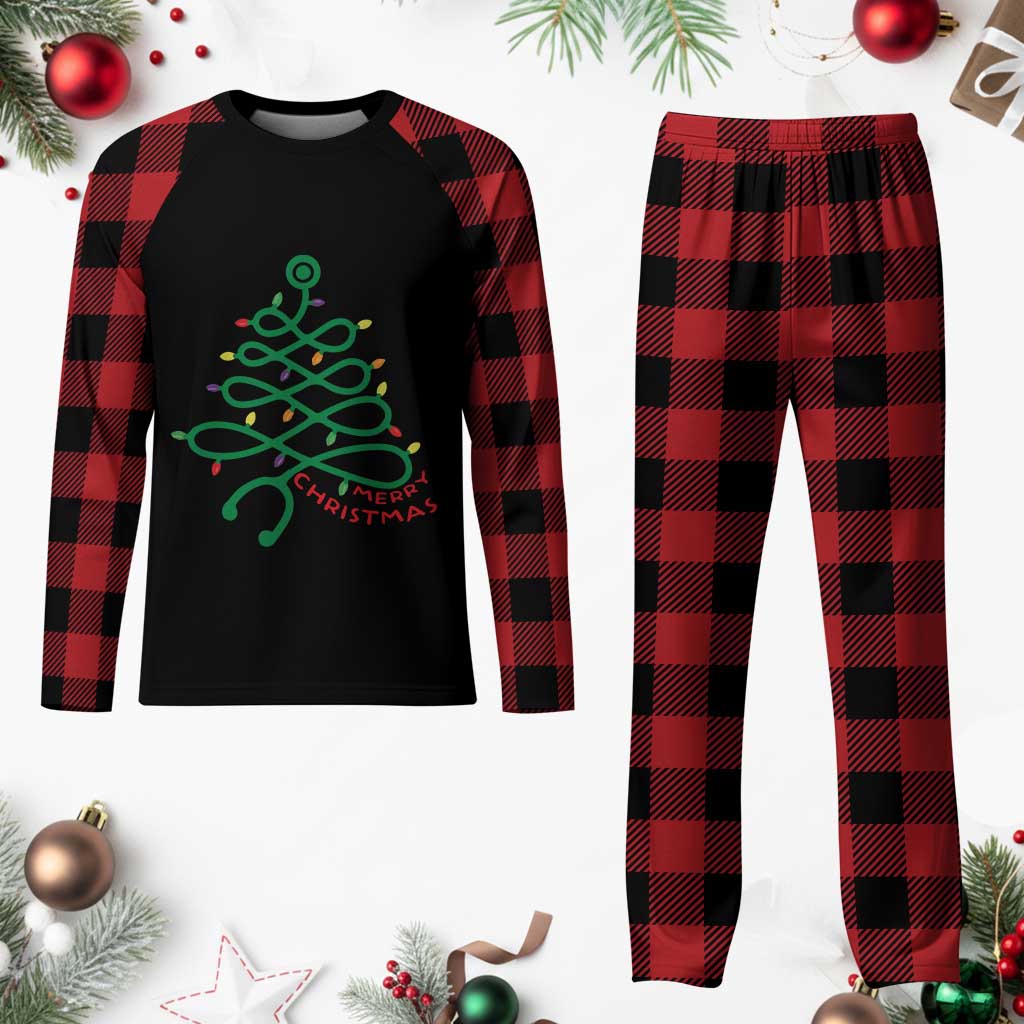 Funny Merry Xmas Nurse Plaid Pajama Set Stethoscope Xmas Tree - Wonder Print Shop